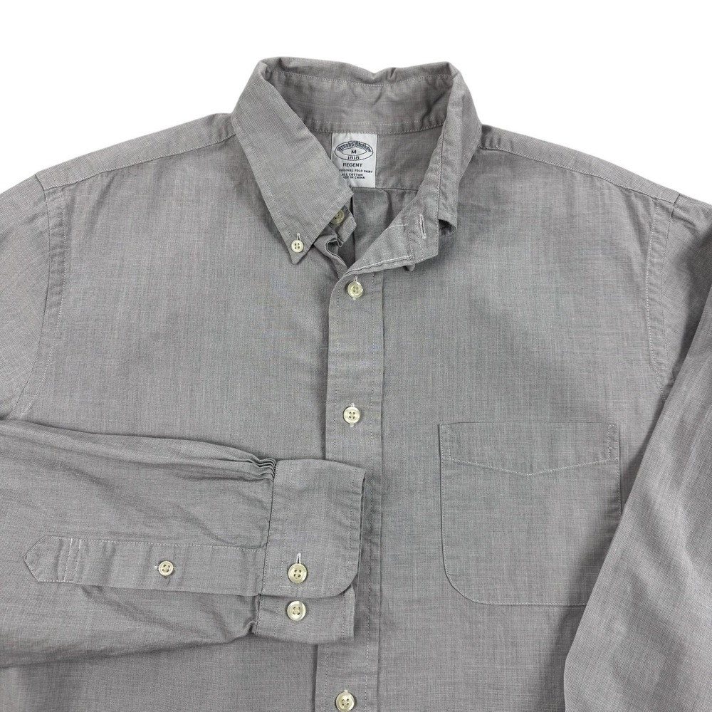 Brooks Brothers 1818 Regent Shirt Mens Medium Gray Solid Button Down Casual